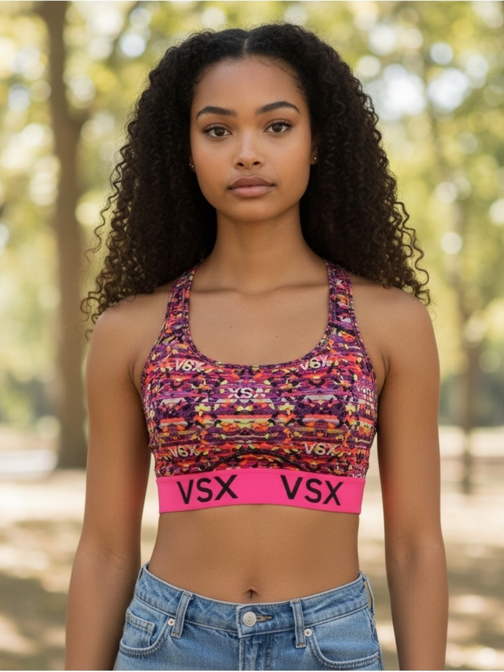 Victoriaโs Secret Sport Multicolored Sporty Statement Racerback Workout Gym Bra